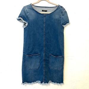 Max Jeans Cotton Denim Shift Dress Women’s Sz XS Short Sleeves Frayed Trim
